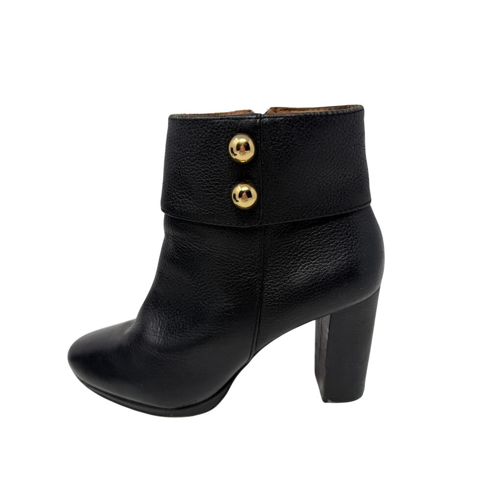 Kate Spade Bridgette Black Pebble Leather Gold Button Platform Block Heel 7.5